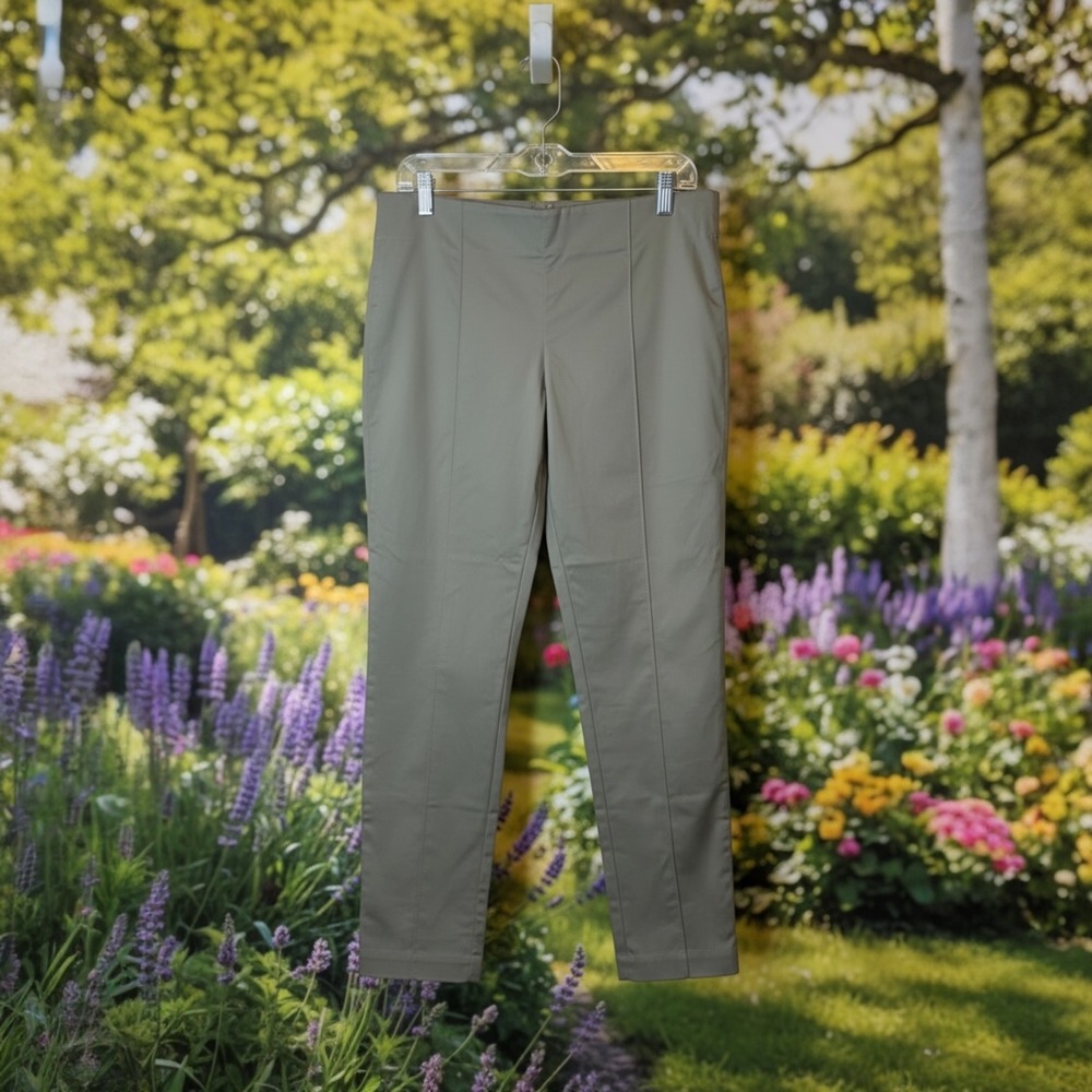NWT Blue Earth Womens Stretch Ankle Pants Olive Green Pintuck Seam Side Zip Sz 8